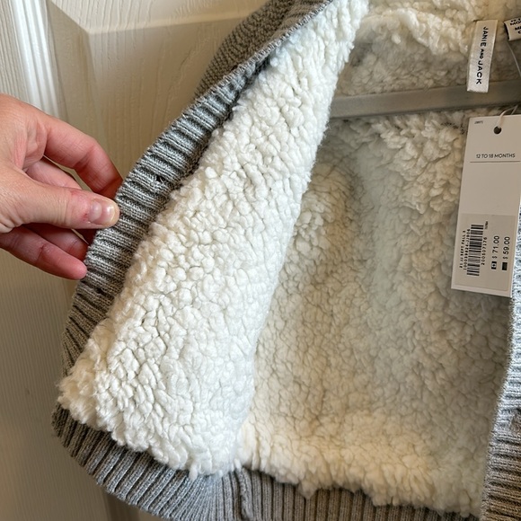 NWT Janie and Jack grey hooded sweater button up with Sherpa lining - Picture 3 of 7